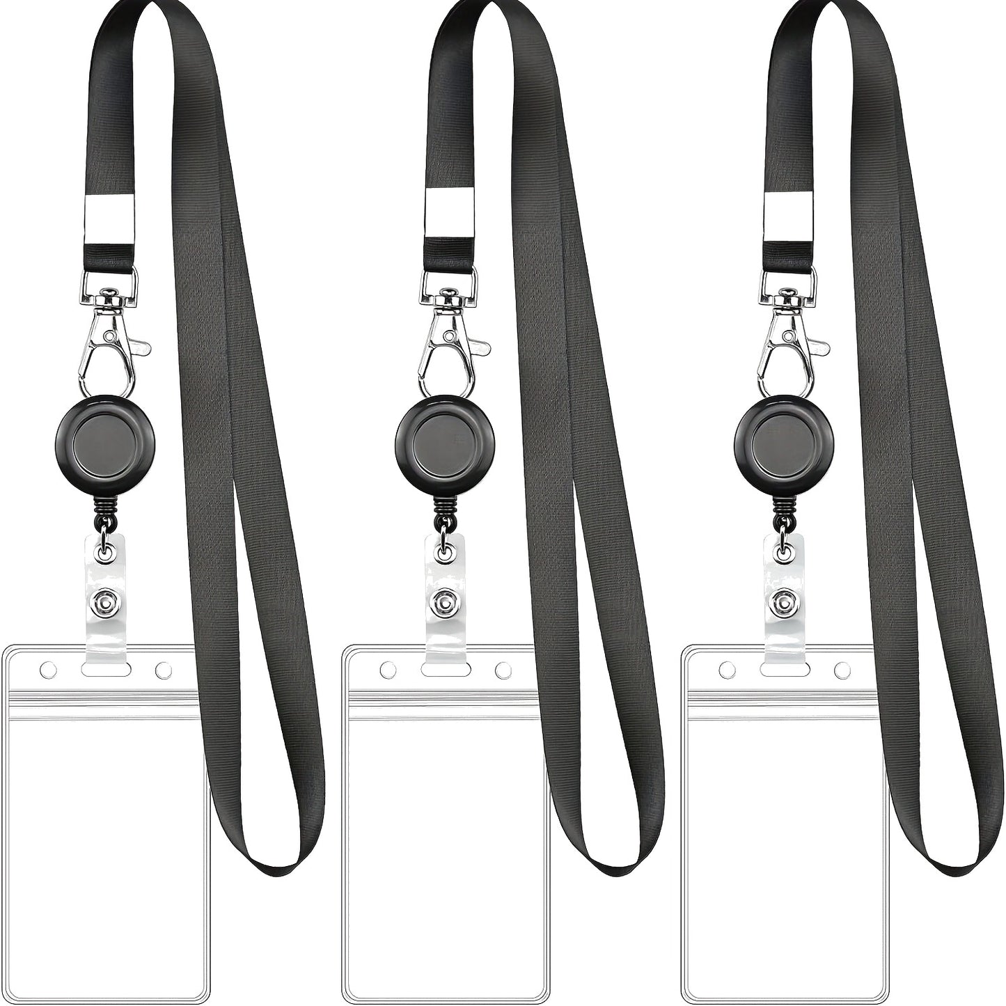 Retractable Lanyard with ID Badge Holder & Reel — Black, for Work & Cruise Cards
