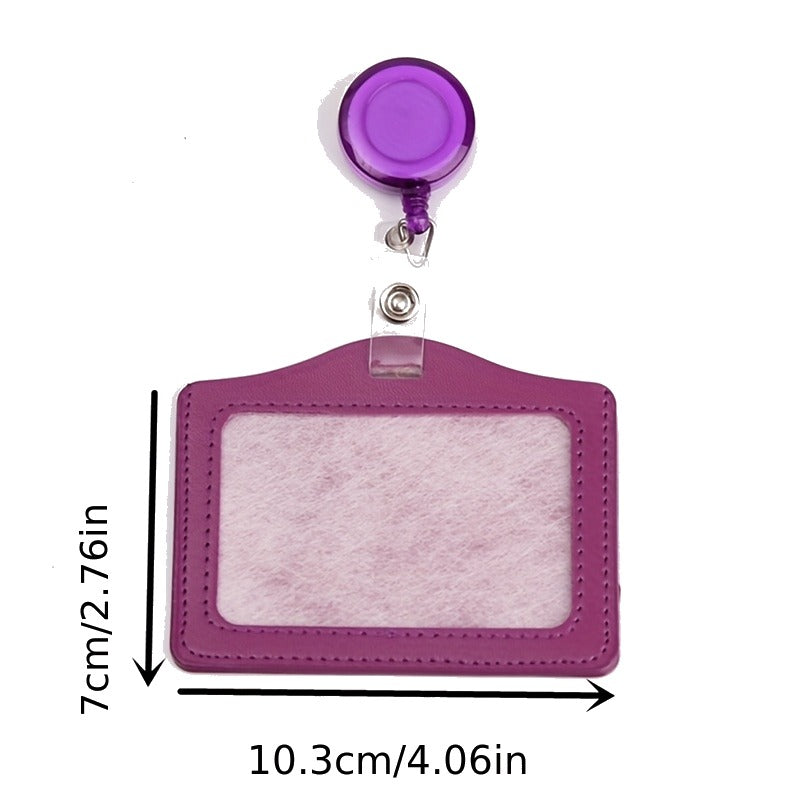 PU Leather ID Card Holder with Retractable Badge Reel