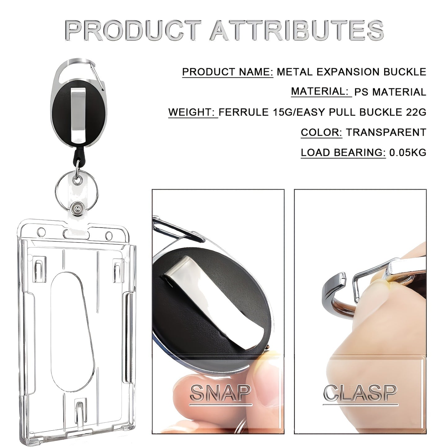 Heavy-Duty Clear ID Badge Holder with Retractable Reel — 2-Pack, Carabiner Clip