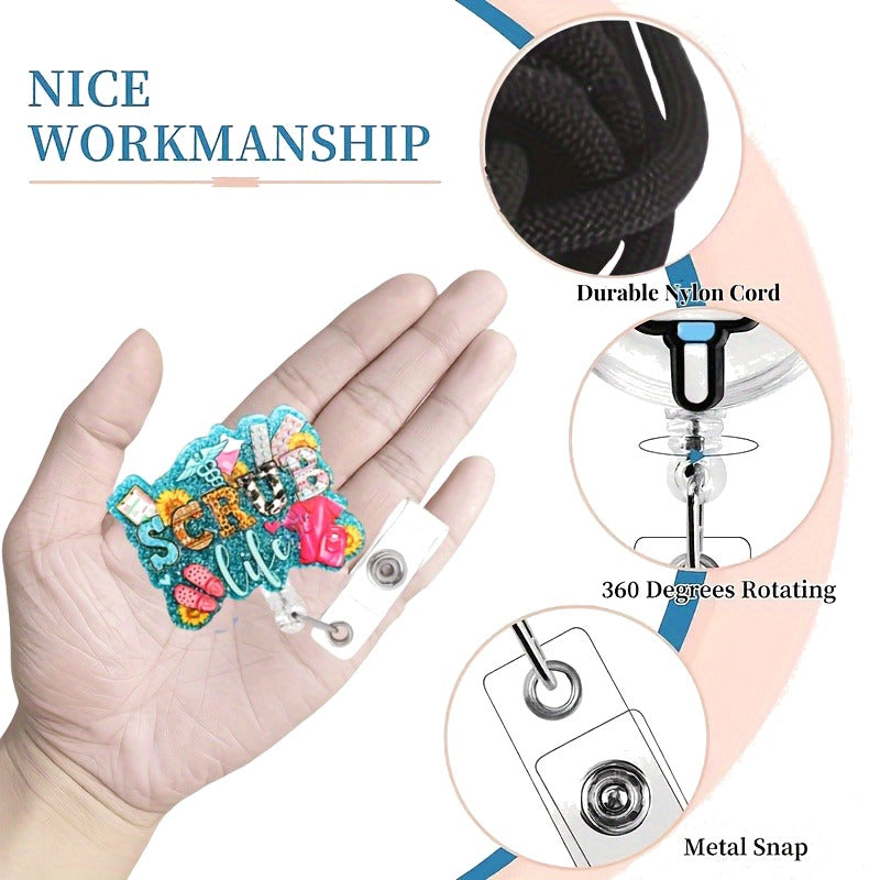 Scrub Life Glitter Badge Reel — Retractable Nurse ID Holder with Alligator Clip