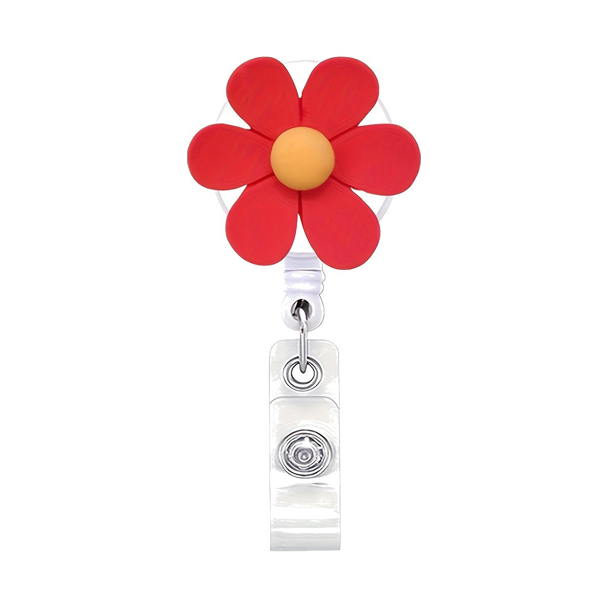 Cute Flower Badge Reel — Retractable ID Holder with Alligator Clip