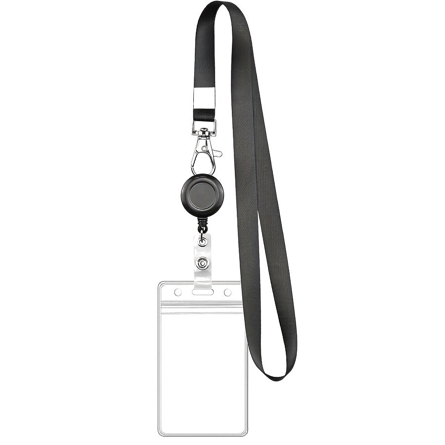 Retractable Lanyard with ID Badge Holder & Reel — Black, for Work & Cruise Cards
