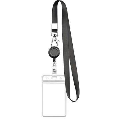 Retractable Lanyard with ID Badge Holder & Reel — Black, for Work & Cruise Cards