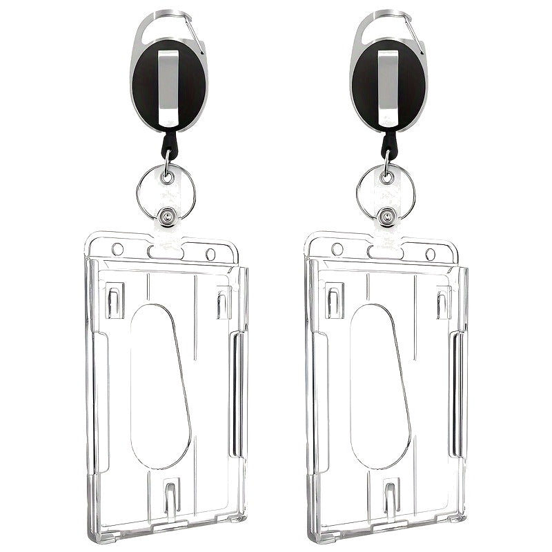 Heavy-Duty Clear ID Badge Holder with Retractable Reel — 2-Pack, Carabiner Clip