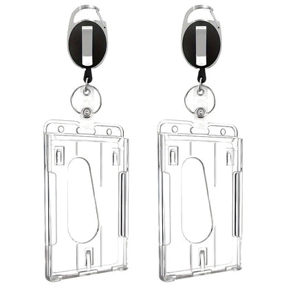 Heavy-Duty Clear ID Badge Holder with Retractable Reel — 2-Pack, Carabiner Clip