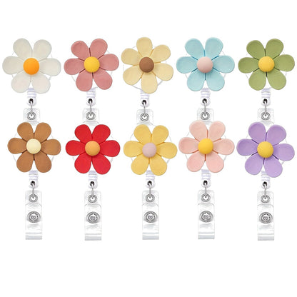 Cute Flower Badge Reel — Retractable ID Holder with Alligator Clip