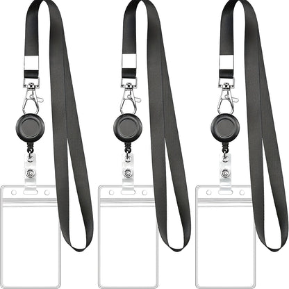 Retractable Lanyard with ID Badge Holder & Reel — Black, for Work & Cruise Cards