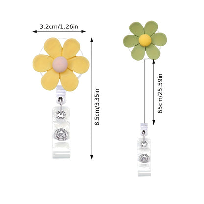 Cute Flower Badge Reel — Retractable ID Holder with Alligator Clip