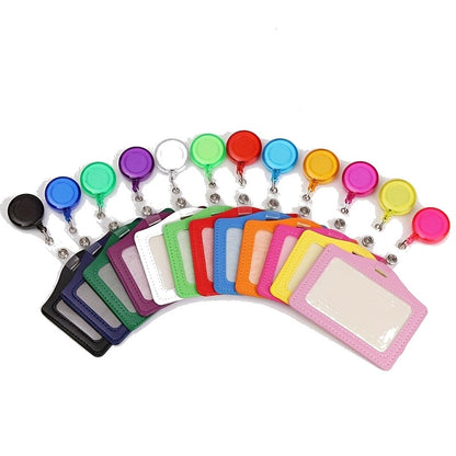 PU Leather ID Card Holder with Retractable Badge Reel