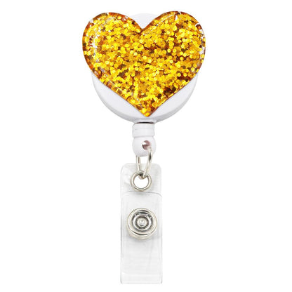 Bling Glitter Heart Retractable Badge Reel — Nurse ID Badge Holder with Alligator Clip