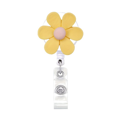 Cute Flower Badge Reel — Retractable ID Holder with Alligator Clip