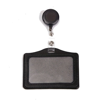 PU Leather ID Card Holder with Retractable Badge Reel