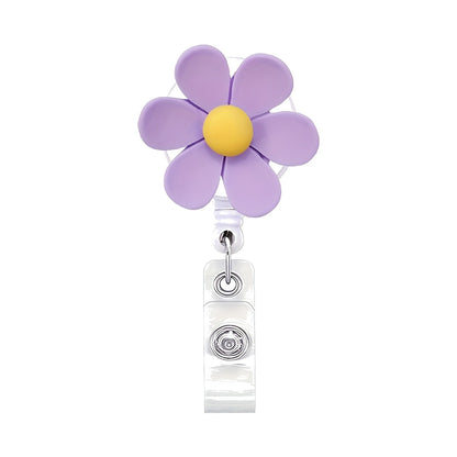Cute Flower Badge Reel — Retractable ID Holder with Alligator Clip