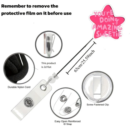 "You’re Doing Amazing Sweetie" Star Badge Reel — Retractable ID Holder with Alligator Clip