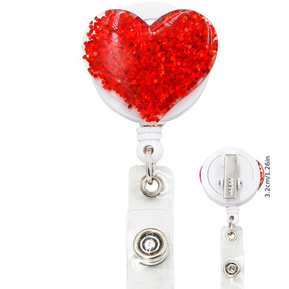Bling Glitter Heart Retractable Badge Reel — Nurse ID Badge Holder with Alligator Clip