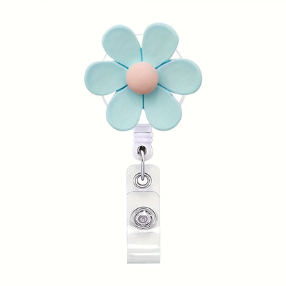 Cute Flower Badge Reel — Retractable ID Holder with Alligator Clip