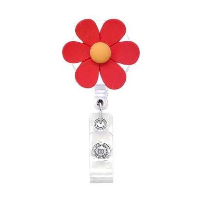 Cute Flower Badge Reel — Retractable ID Holder with Alligator Clip