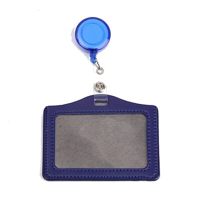 PU Leather ID Card Holder with Retractable Badge Reel