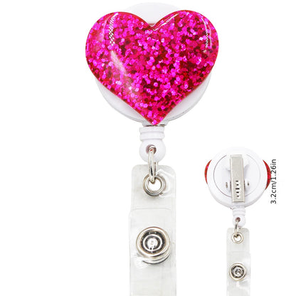 Bling Glitter Heart Retractable Badge Reel — Nurse ID Badge Holder with Alligator Clip