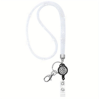 Bling Crystal ID Card Holder with Lanyard & Retractable Badge Reel