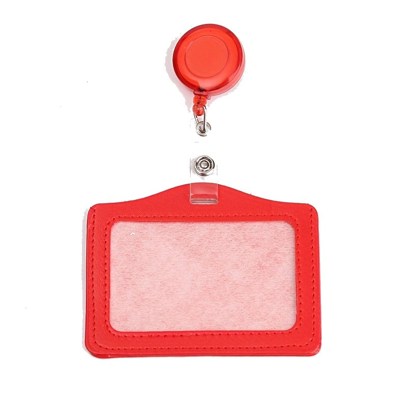PU Leather ID Card Holder with Retractable Badge Reel