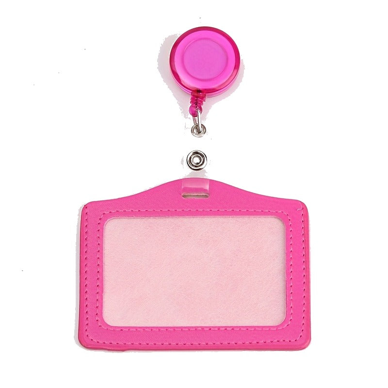 PU Leather ID Card Holder with Retractable Badge Reel