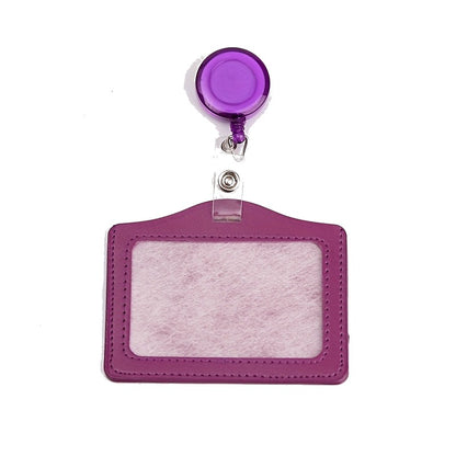 PU Leather ID Card Holder with Retractable Badge Reel