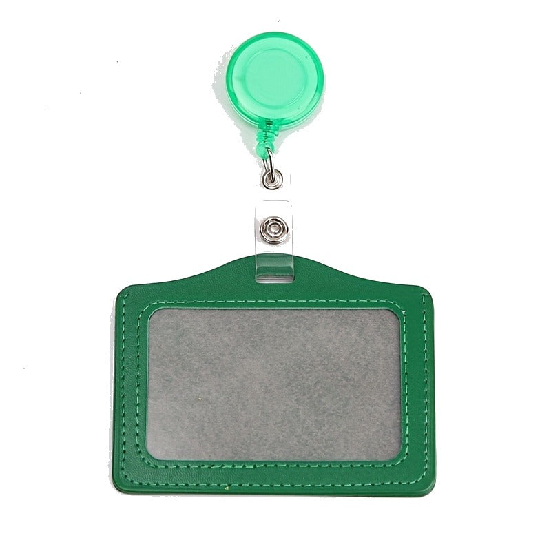 PU Leather ID Card Holder with Retractable Badge Reel