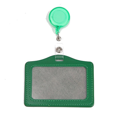 PU Leather ID Card Holder with Retractable Badge Reel