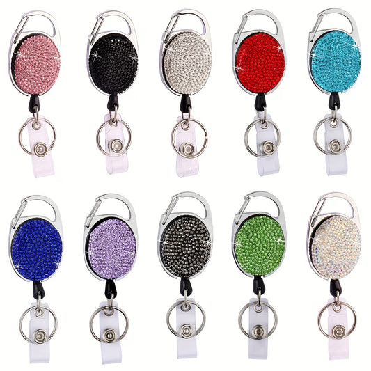 Rhinestone Bling Retractable Badge Reel — Belt Clip & Key Ring