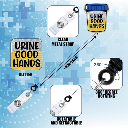 "Urine Good Hands" Funny Nurse Badge Reel — Retractable ID Holder with Alligator Clip