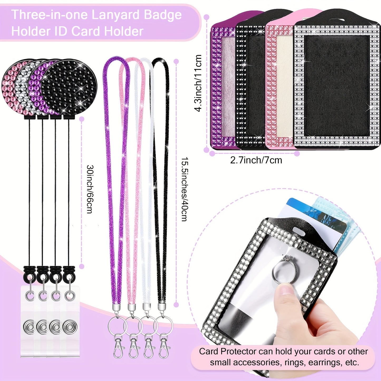 Rhinestone Bling Lanyard Set — ID Card Holder & Retractable Badge Reel