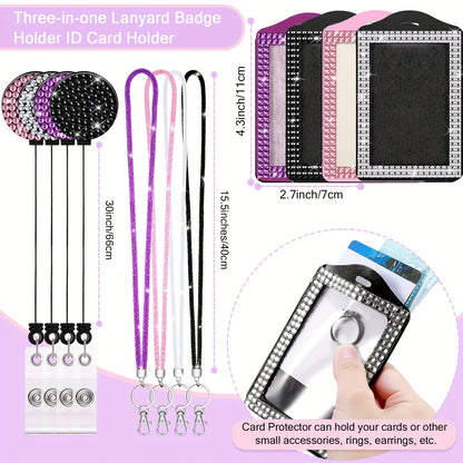 Rhinestone Bling Lanyard Set — ID Card Holder & Retractable Badge Reel