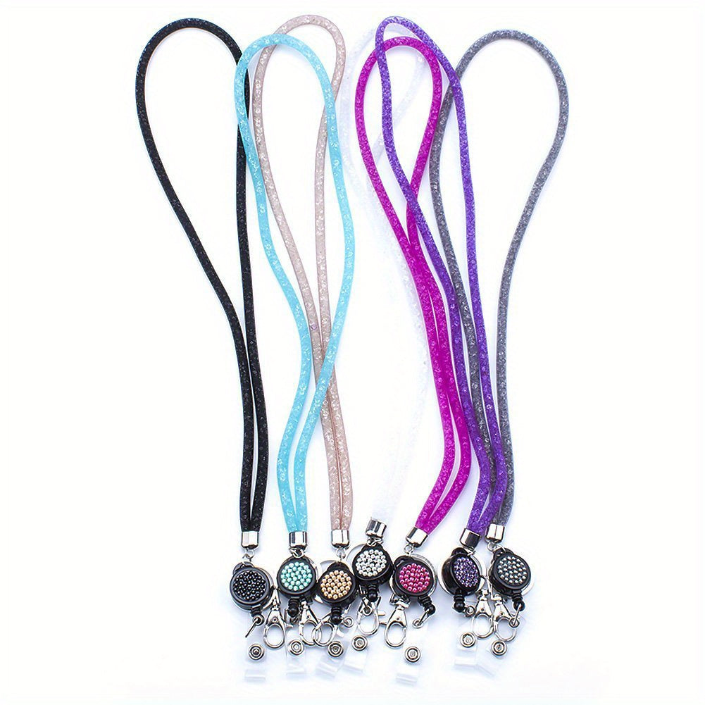 Bling Crystal ID Card Holder with Lanyard & Retractable Badge Reel