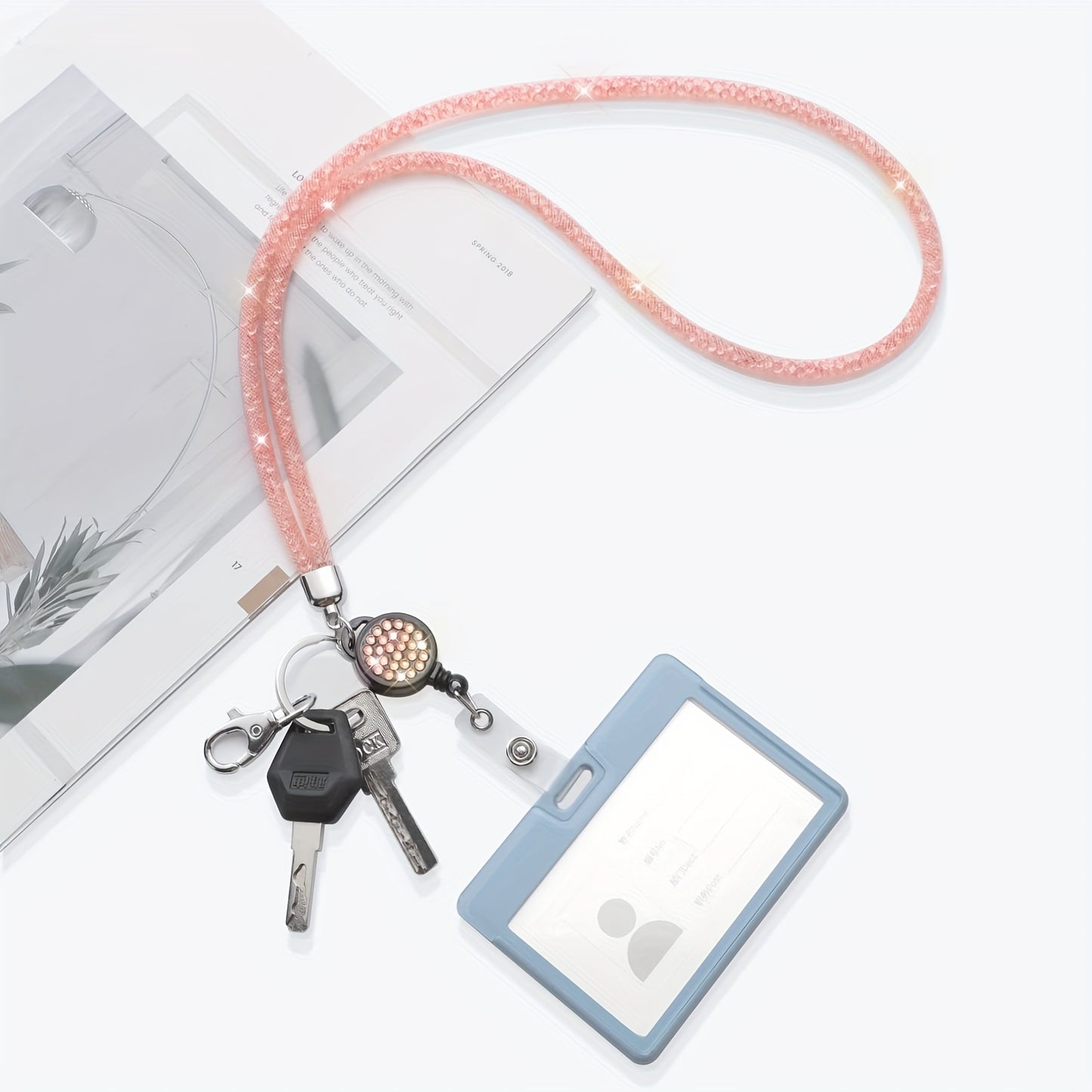 Bling Crystal ID Card Holder with Lanyard & Retractable Badge Reel