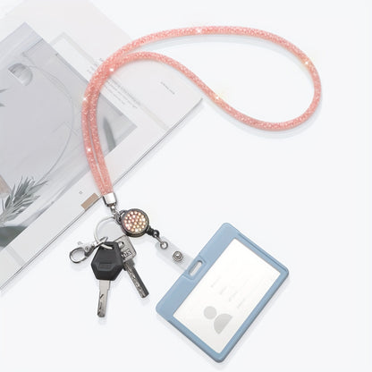 Bling Crystal ID Card Holder with Lanyard & Retractable Badge Reel