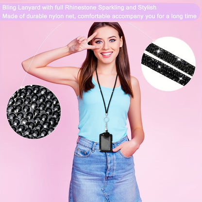 Rhinestone Bling Lanyard Set — ID Card Holder & Retractable Badge Reel