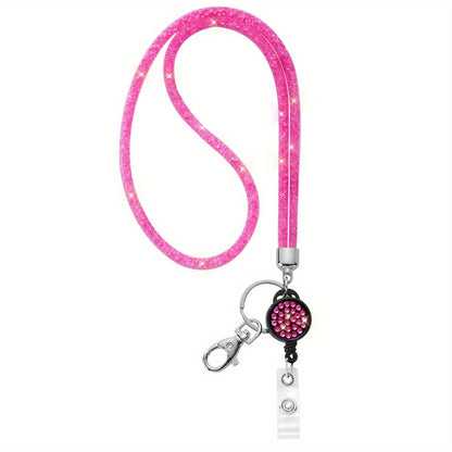 Bling Crystal ID Card Holder with Lanyard & Retractable Badge Reel