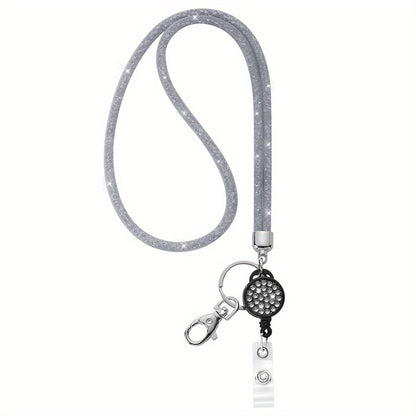 Bling Crystal ID Card Holder with Lanyard & Retractable Badge Reel