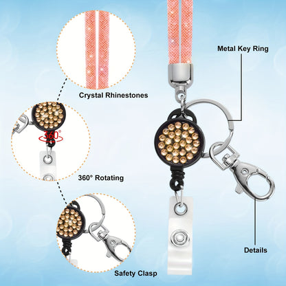 Bling Crystal ID Card Holder with Lanyard & Retractable Badge Reel