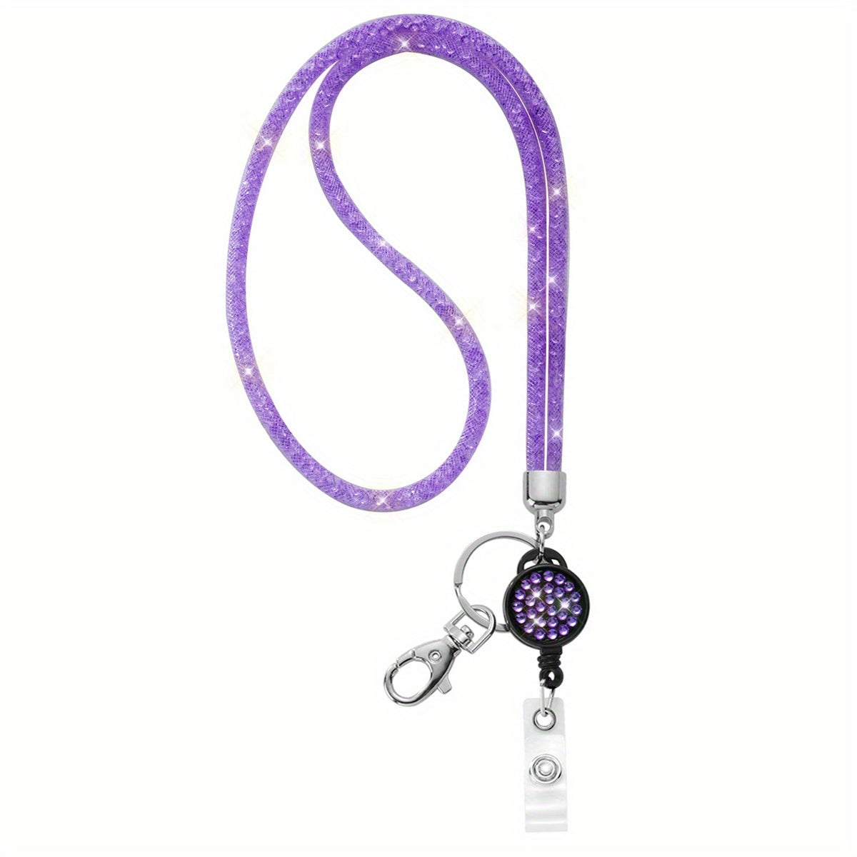 Bling Crystal ID Card Holder with Lanyard & Retractable Badge Reel