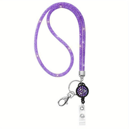 Bling Crystal ID Card Holder with Lanyard & Retractable Badge Reel