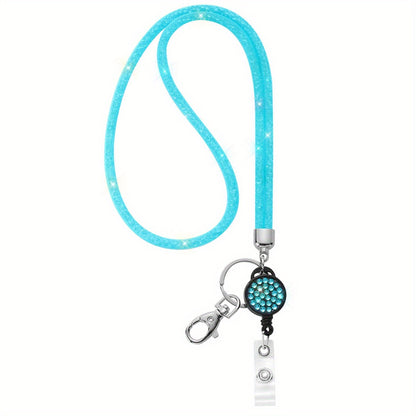 Bling Crystal ID Card Holder with Lanyard & Retractable Badge Reel