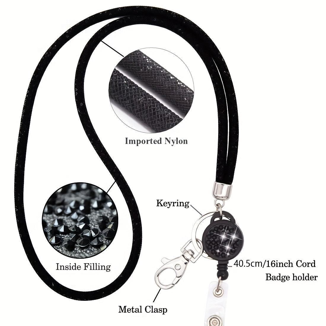 Bling Crystal ID Card Holder with Lanyard & Retractable Badge Reel