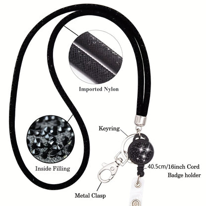 Bling Crystal ID Card Holder with Lanyard & Retractable Badge Reel