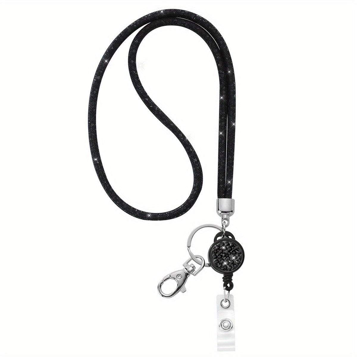 Bling Crystal ID Card Holder with Lanyard & Retractable Badge Reel