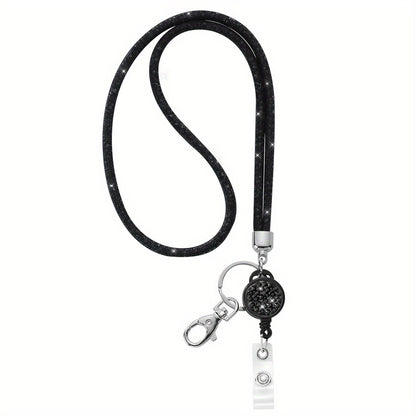 Bling Crystal ID Card Holder with Lanyard & Retractable Badge Reel
