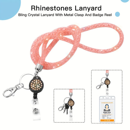 Bling Crystal ID Card Holder with Lanyard & Retractable Badge Reel