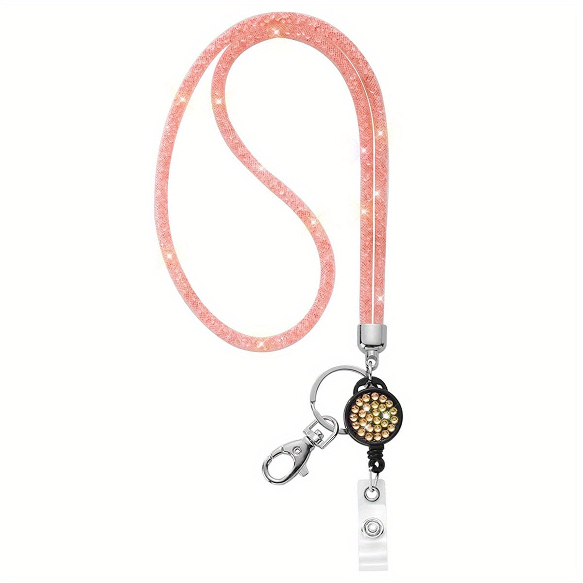 Bling Crystal ID Card Holder with Lanyard & Retractable Badge Reel