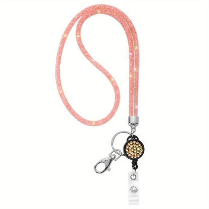 Bling Crystal ID Card Holder with Lanyard & Retractable Badge Reel
